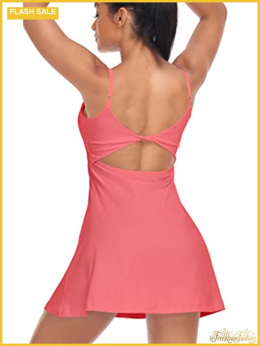 Backless Tennis Dress with Built-in Bra and Shorts